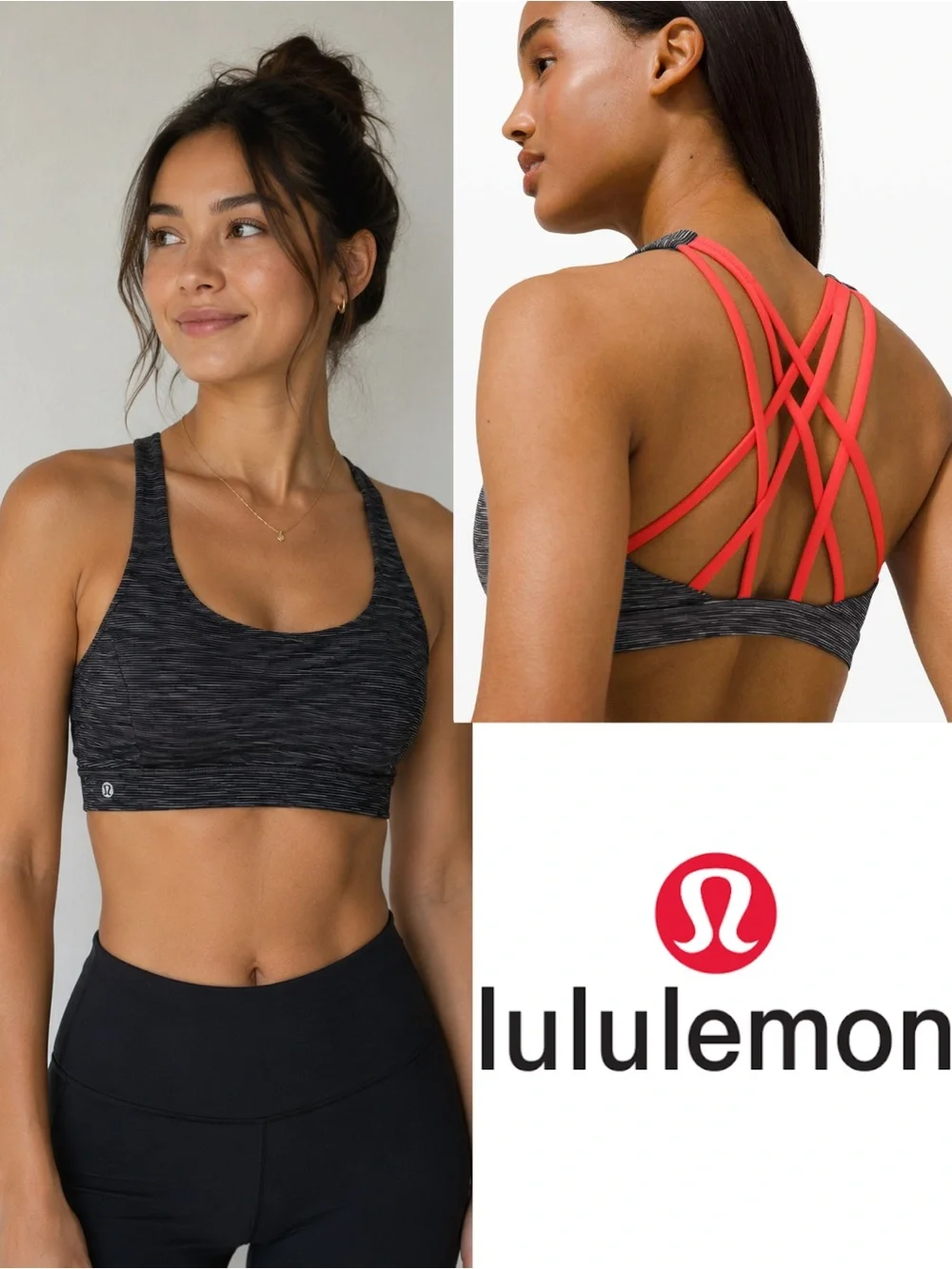Lululemon Free to Be Sports Bra Size 4 Gray Heathered Red Strappy Back - Picture 1 of 7